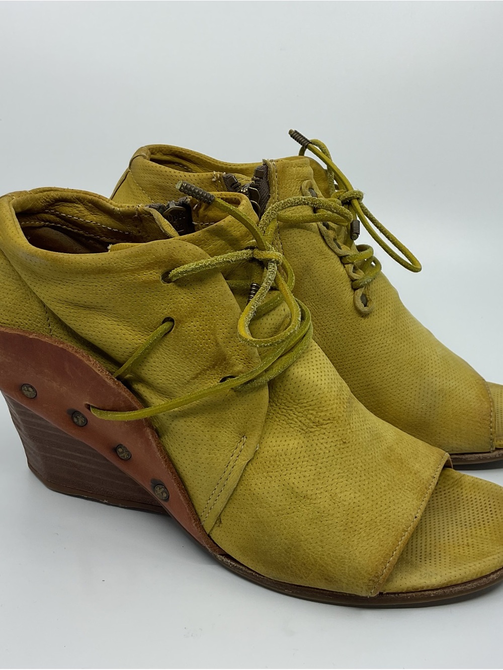 A.S.98 Olive Green Open-Toe Lace-Up Wedge Sandals - Picture 2 of 12